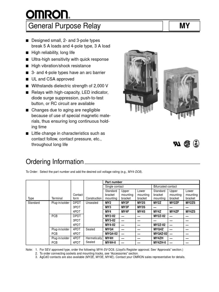 OmronMY2N 220 240VAC (S) Datasheet PDF Relay Inductor