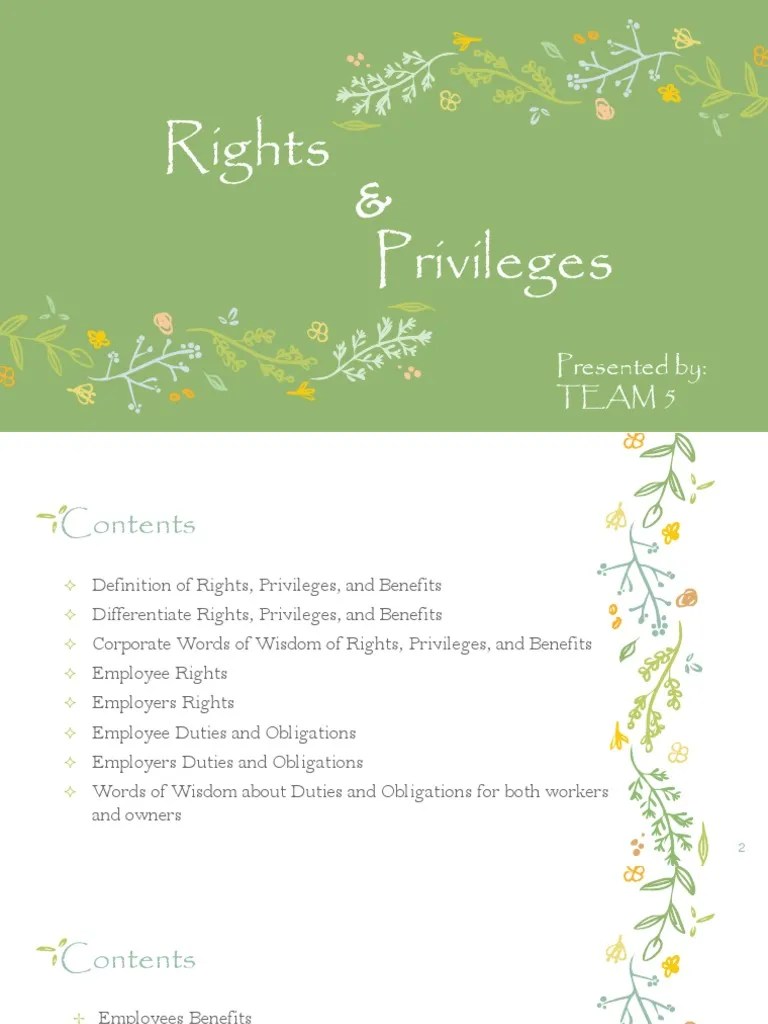 Rights and Privileges PDF Employee Benefits Employment