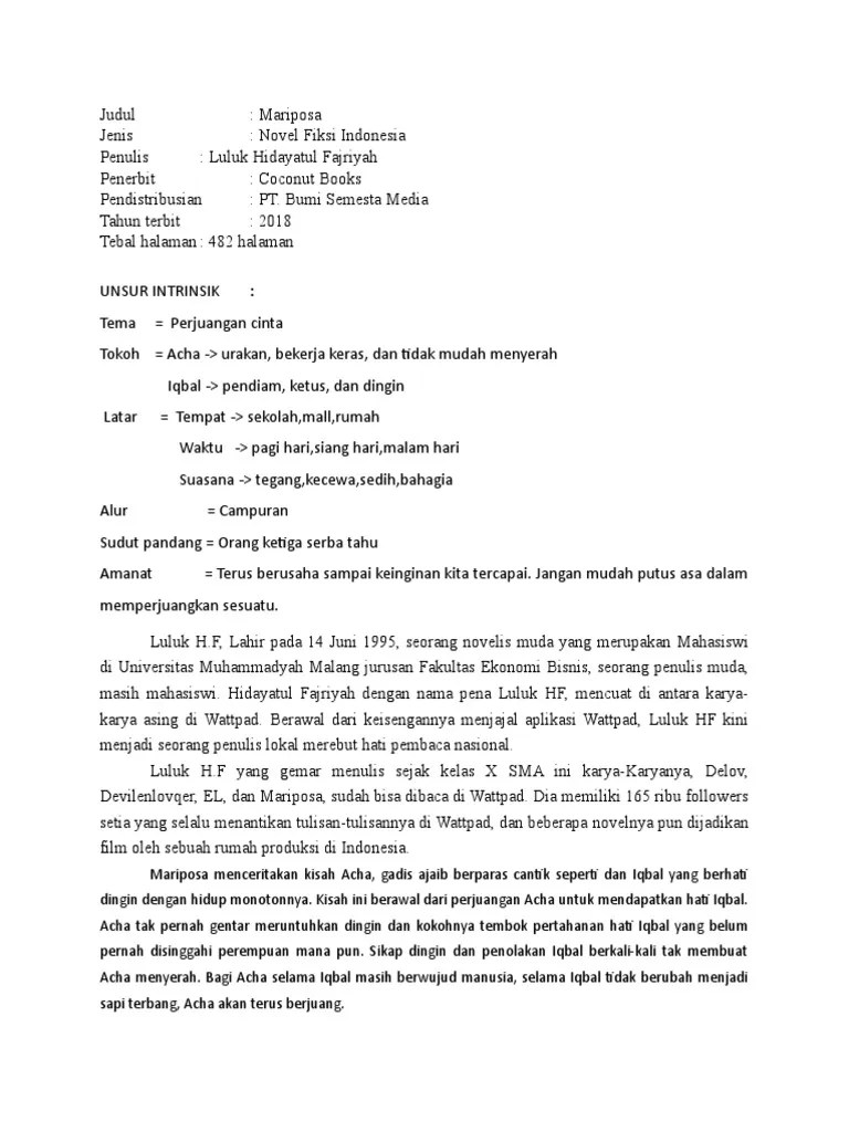 Unsur Intrinsik Novel Mariposa