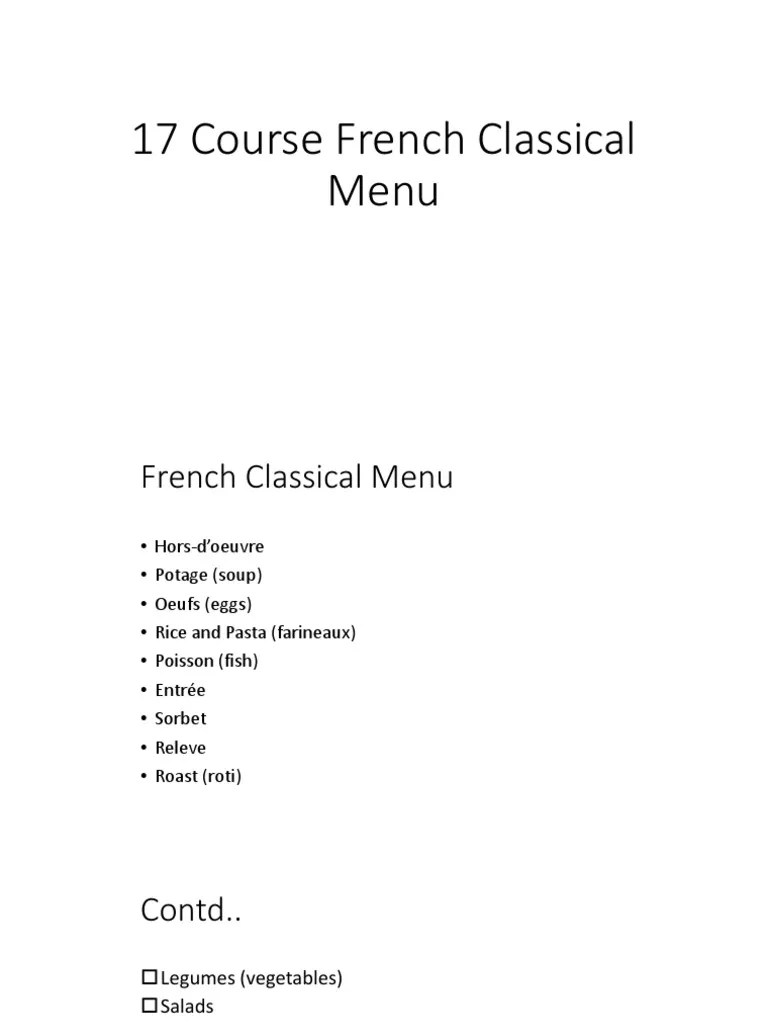 17 Course French Classical Menu PDF Entrée Salad