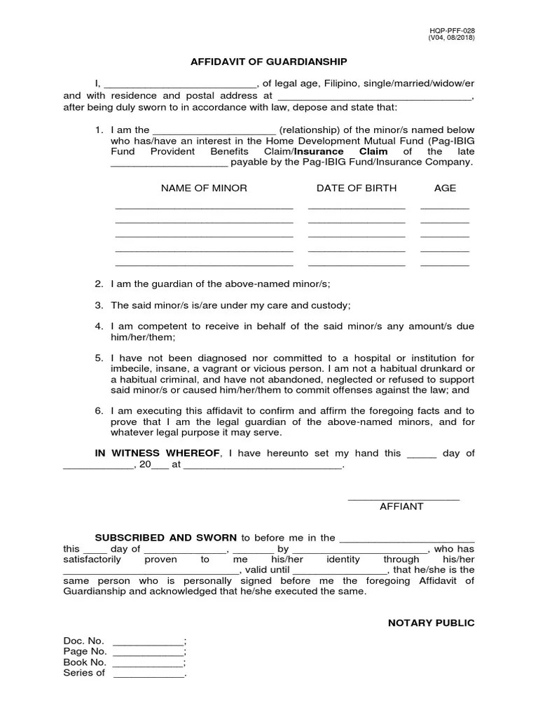 Affidavit Of Guardianship Form For Sss Affidavit deped