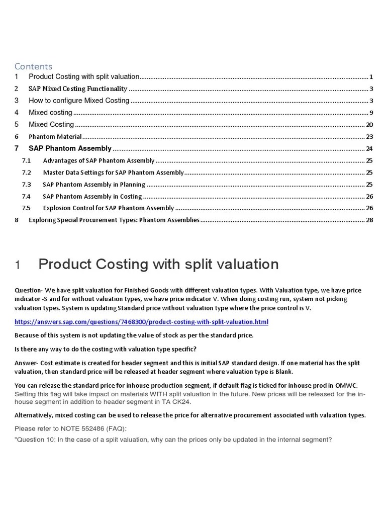 Split Valuation Phantom Mixed Costing PDF Procurement Cost