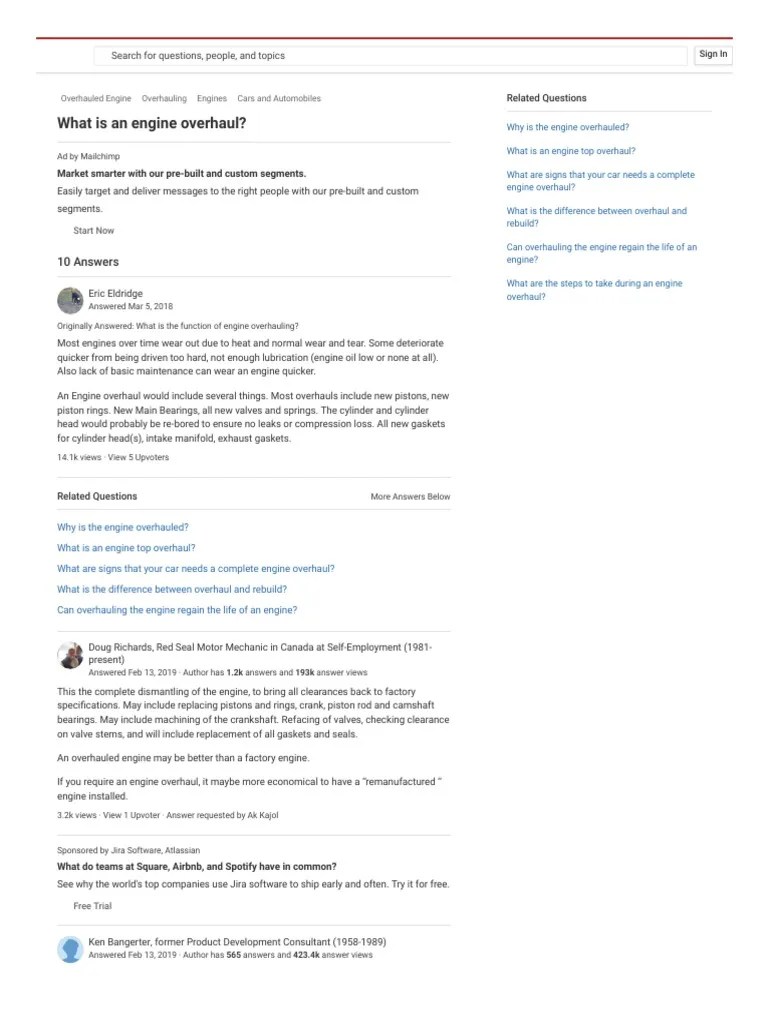 What Is An Engine Overhaul - Quora | PDF | Internal Combustion Engine