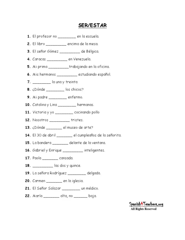 ser and estar worksheet with answers