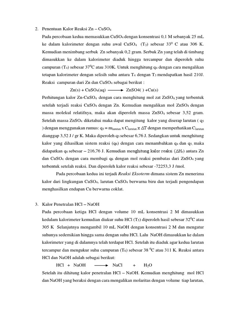 Penentuan Kalor Reaksi ZN | PDF