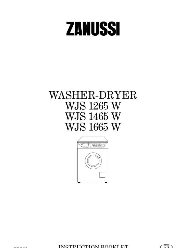 Zanussi Washer Dryer Manual English WJS 55 W, WJS 1455 W, WJS 1655 W