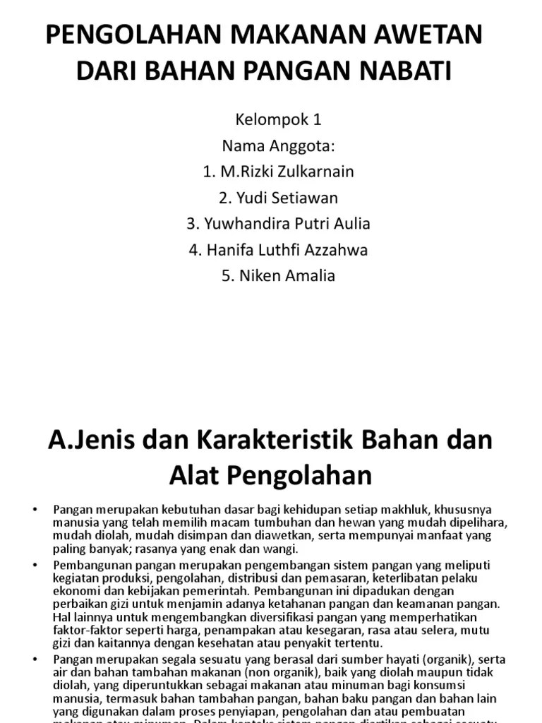Pengolahan Makanan Awetan Dari Bahan Pangan Nabati | PDF