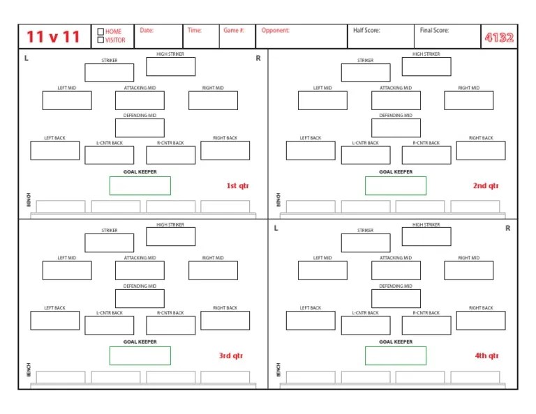 Soccer Formation Lineup Sheet 11v11 4132 | PDF | Defender (Association