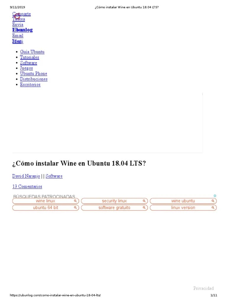 ¿Cómo Instalar Wine en Ubuntu 18.04 LTS PDF Distribución de Linux