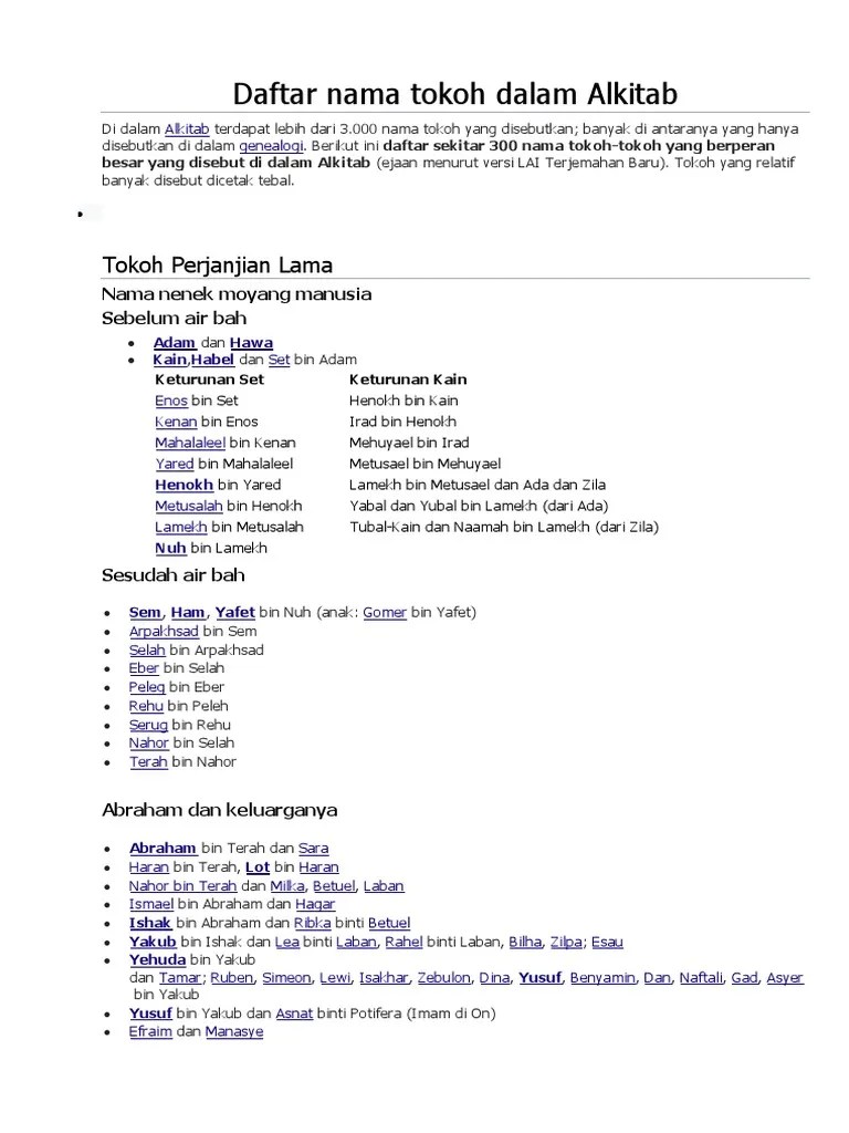 Daftar Nama Tokoh Dalam Alkitab | PDF