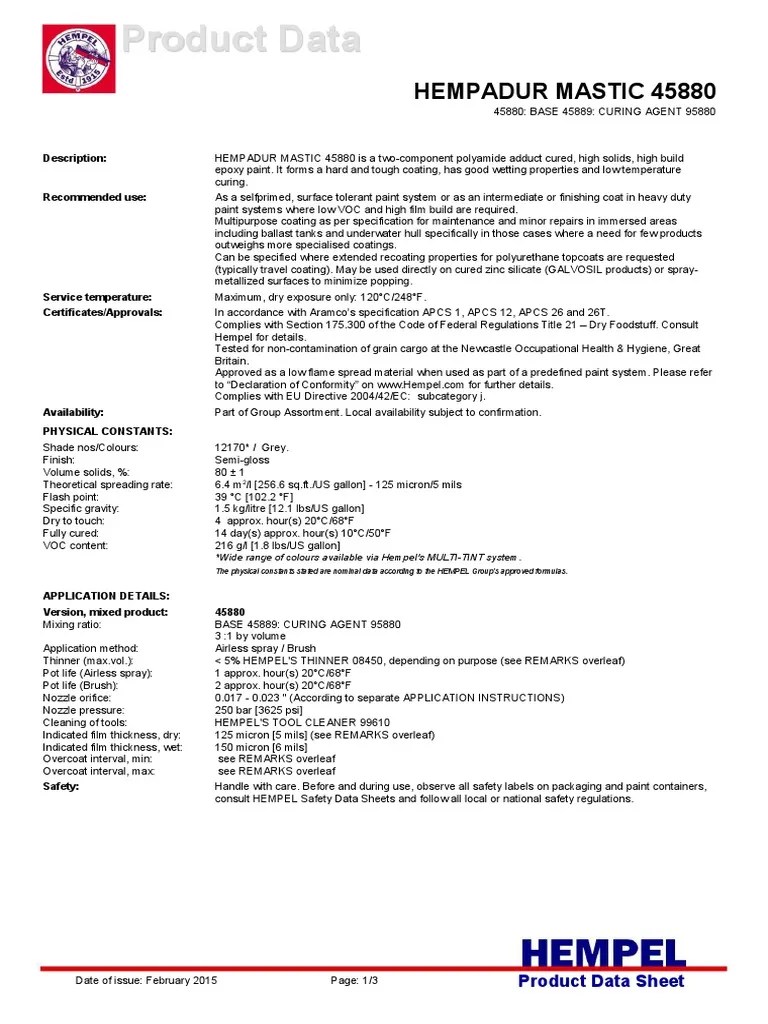 Hempadur Mastic 45880 Product Data Sheet PDF Paint Abrasive