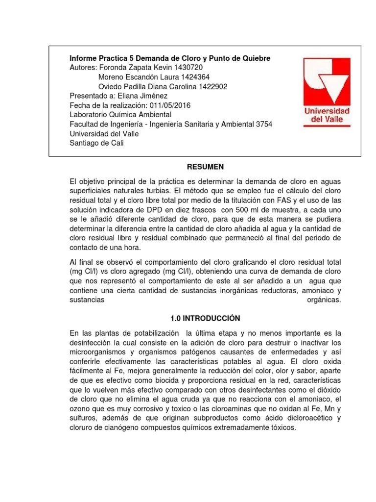 Determination of Chlorine Demand and Breakpoint in Natural Surface