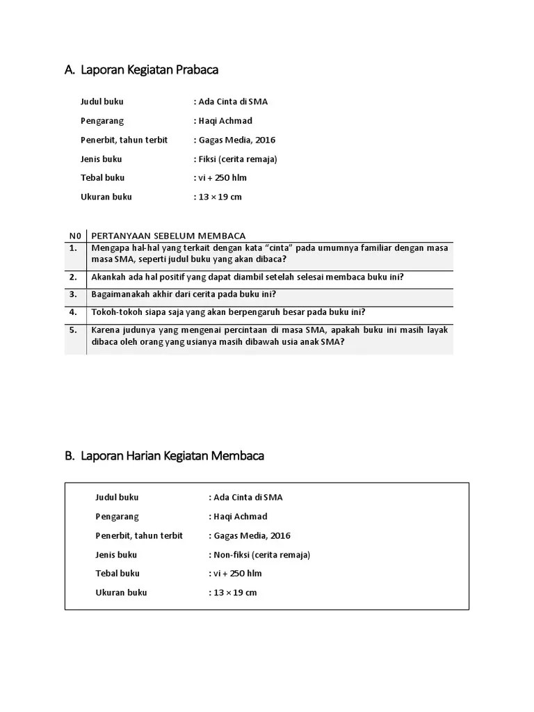 Laporan Literasi 1 (Ada Cinta Di Sma) | PDF