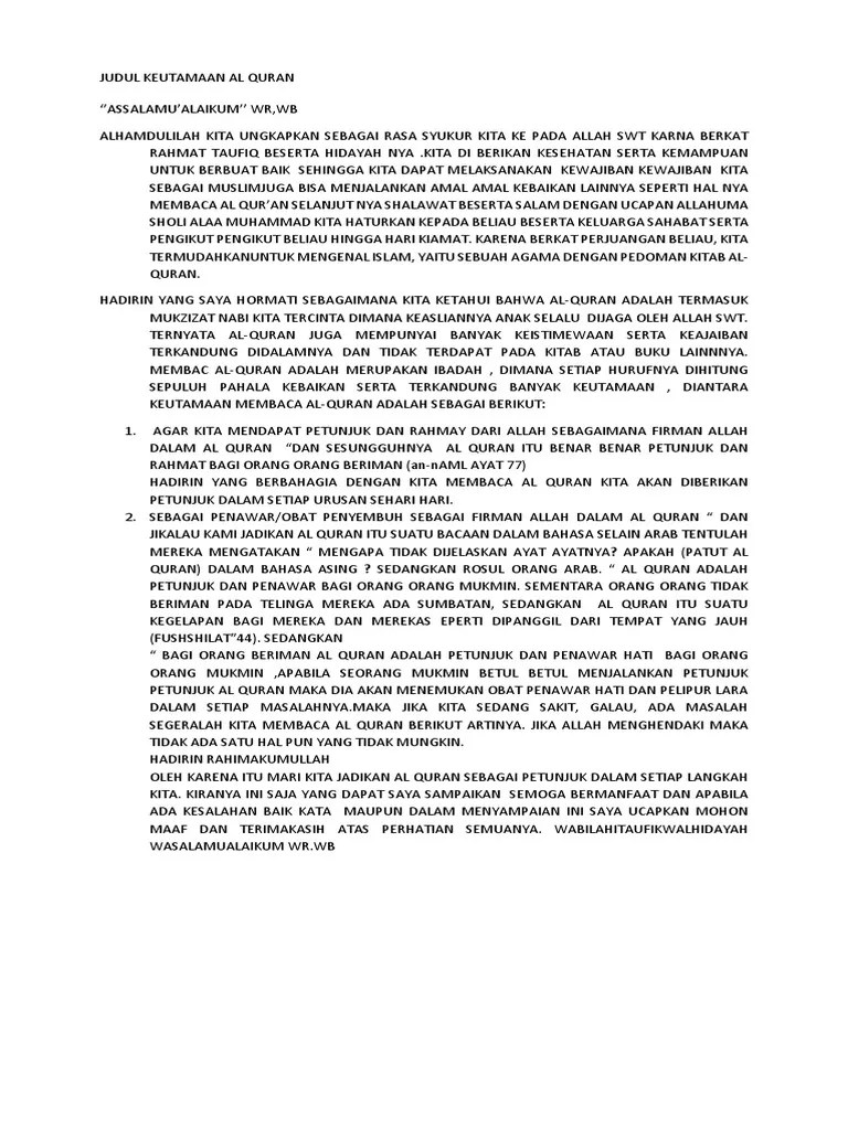 Ceramah Ido Judul Keutamaan Al Quran | PDF