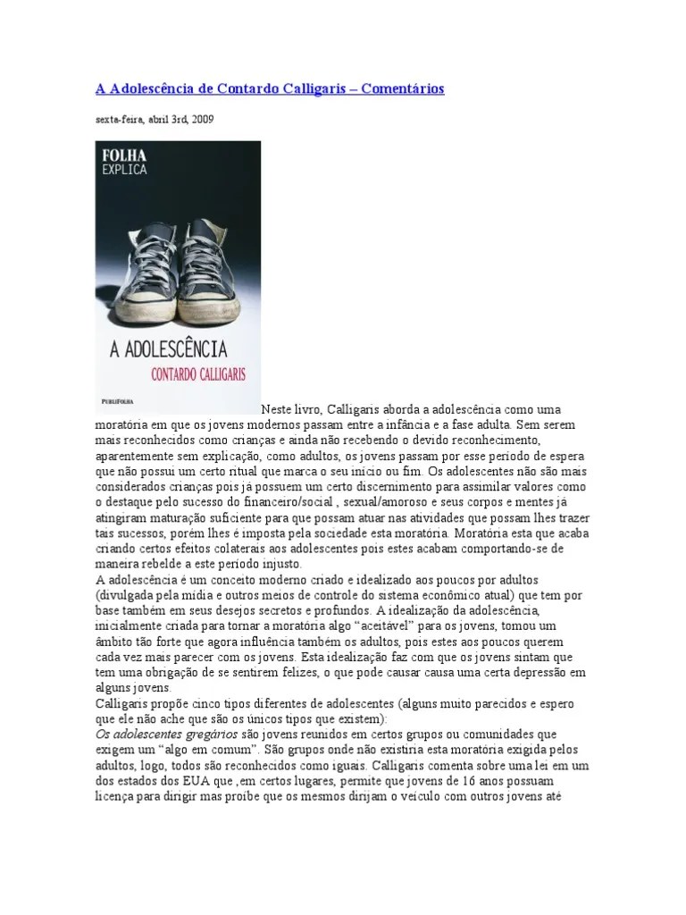 A Adolescência de Contardo Calligaris Adolescência Juventude