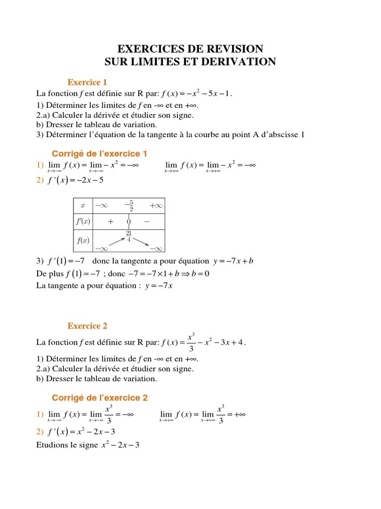 Daeu-De Rivation Limites-Revision | PDF | Tangente (géométrie) | Fonction  (Mathématiques)