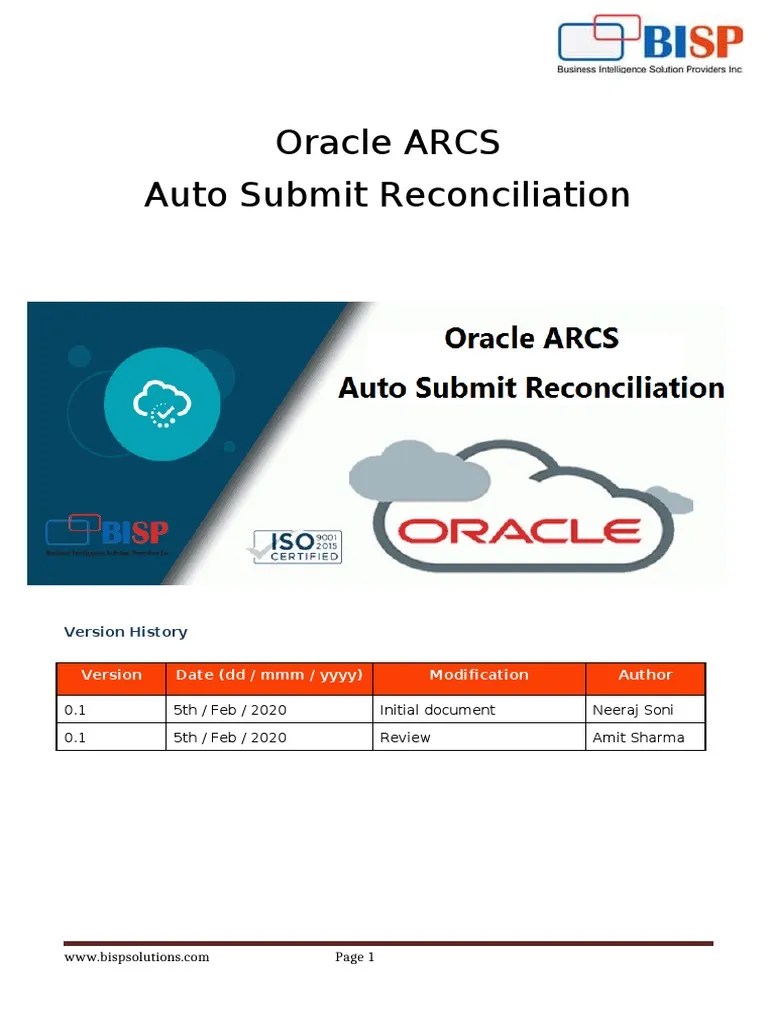Oracle ARCS Auto Submit Reconciliation PDF Software Areas Of Computer Science