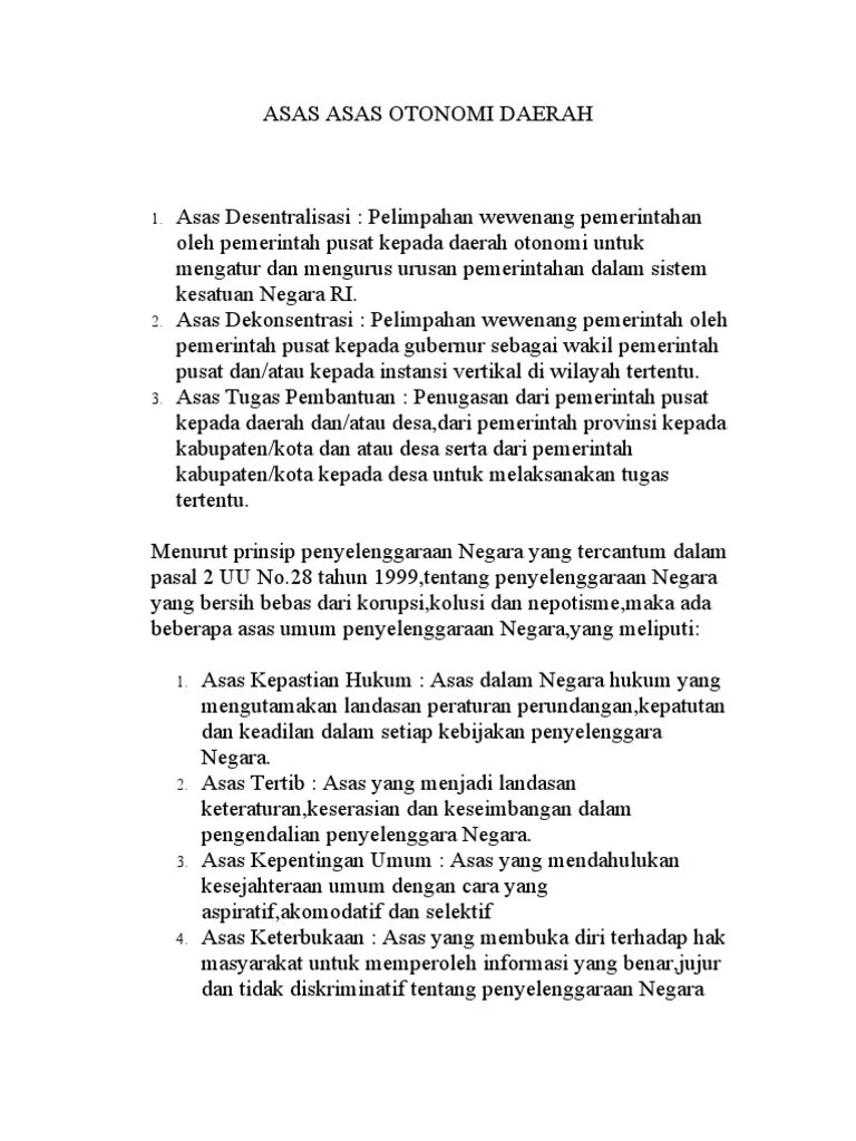 Asas Asas Otonomi Daerah | PDF