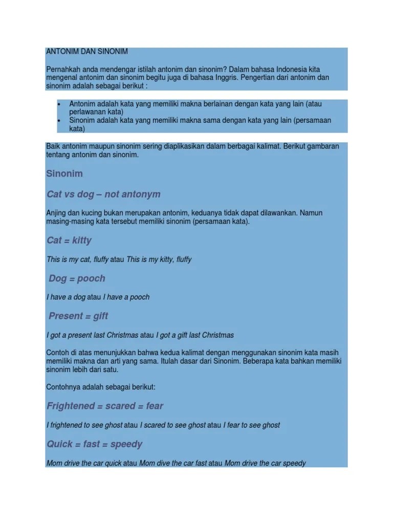 Antonim Dan Sinonim | PDF