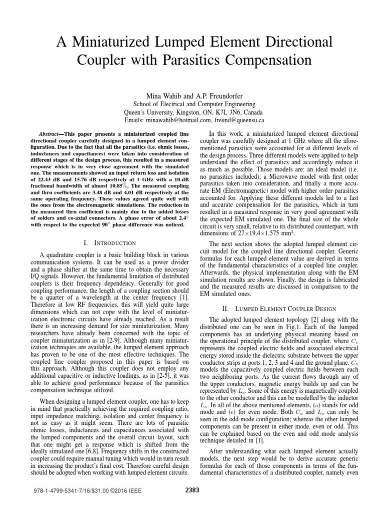 A Miniaturized Lumped Element Directional Coupler PDF Electrical Network Capacitor