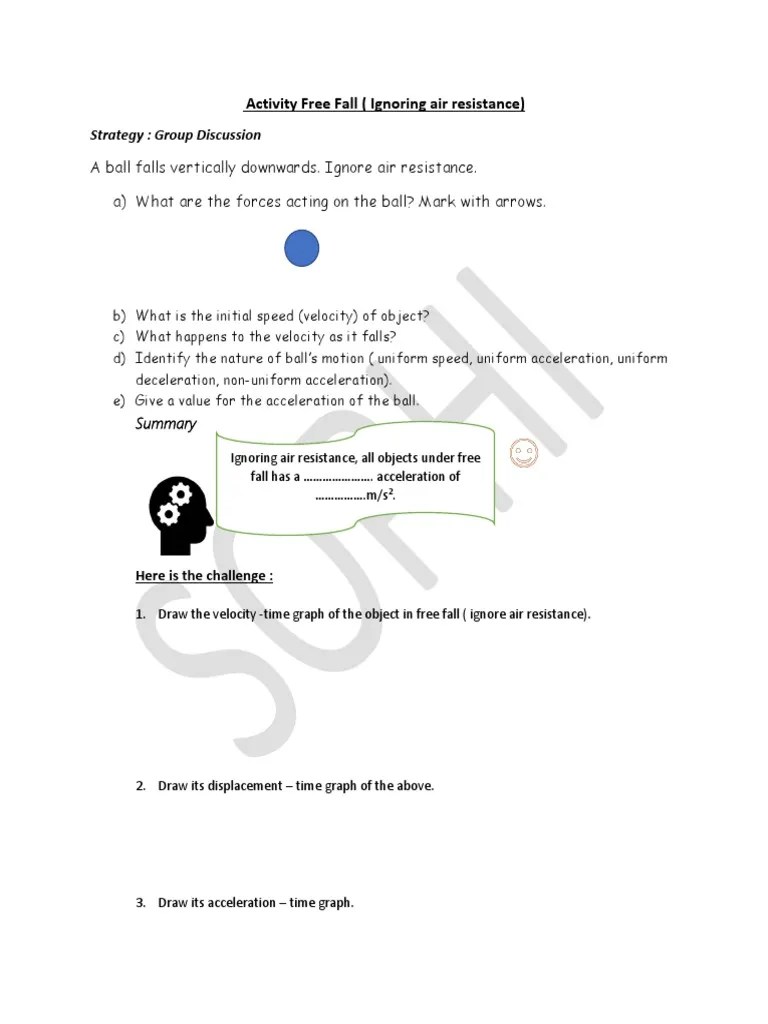 AS Physics Free Fall Worksheet PDF Acceleration Drag (Physics)