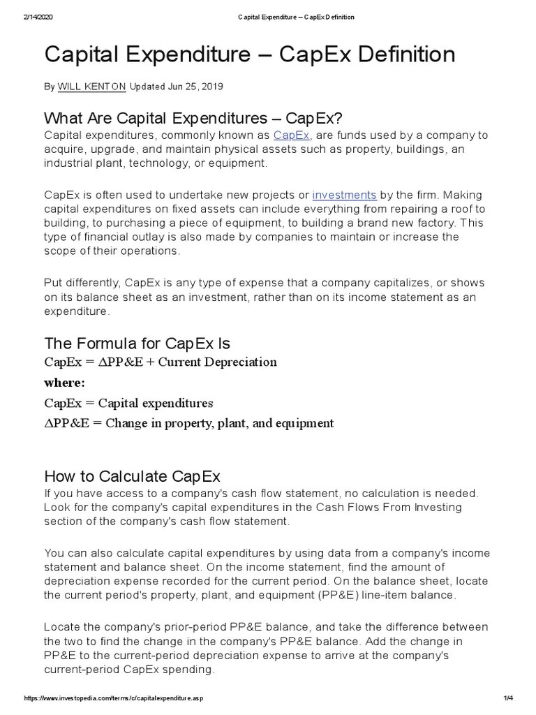 Capital Expenditure CapEx Definition PDF Capital Expenditure
