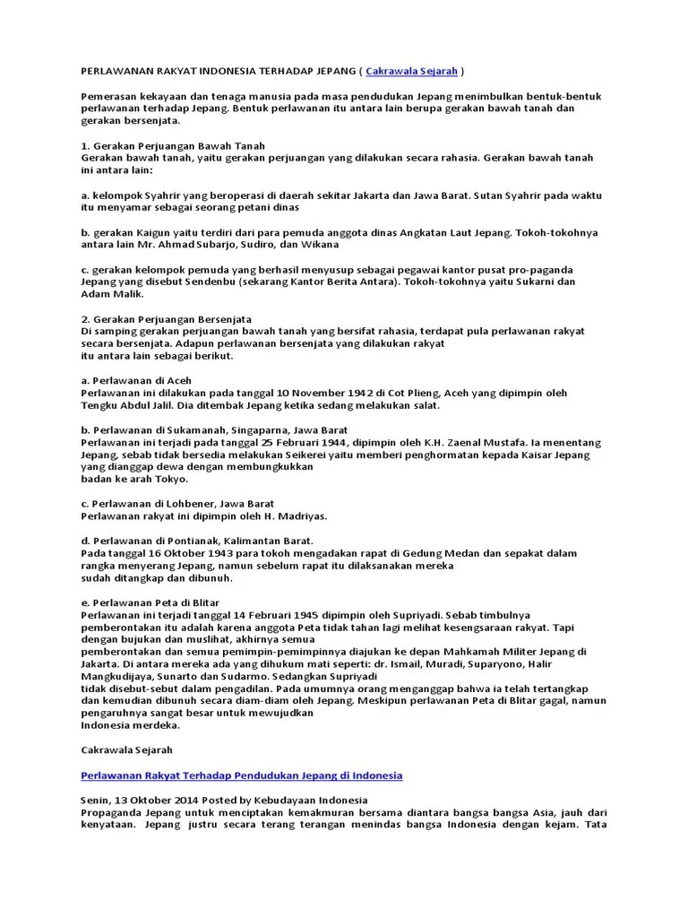 Perlawanan Rakyat Indonesia Terhadap Jepang | PDF