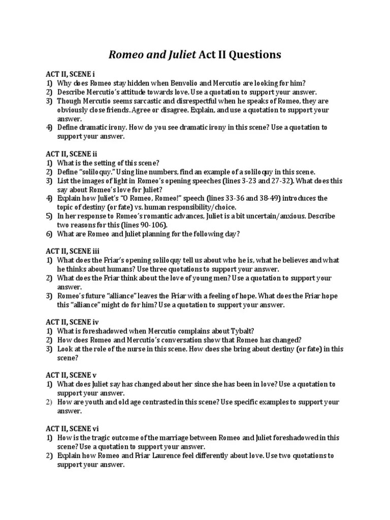 Romeo and Juliet Act II Questions PDF Romeo And Juliet Irony