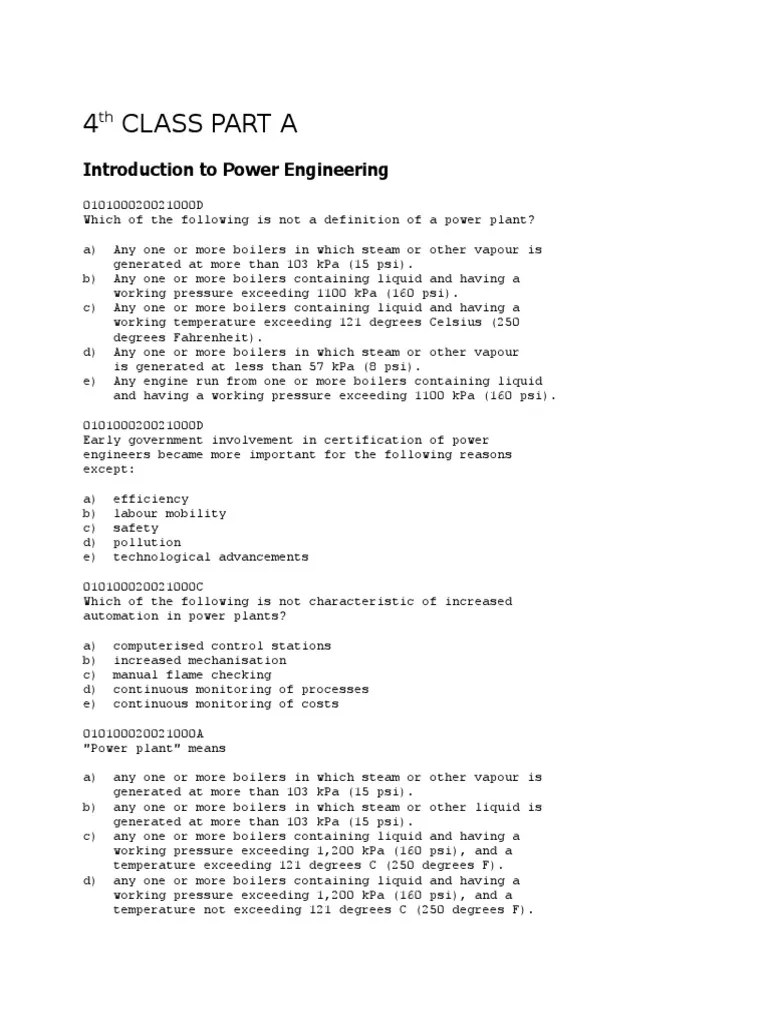 Introduction to Power Engineering An Overview of a Fourth Class Power