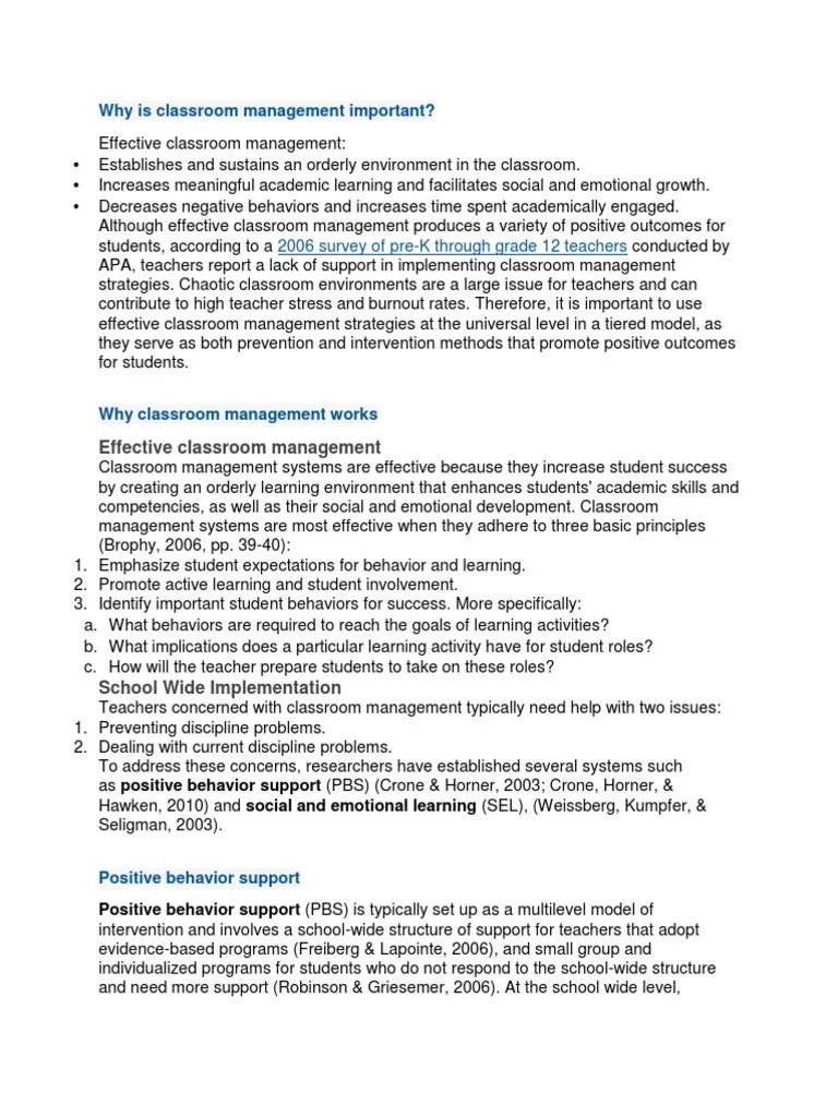 Why Is Classroom Management Important PDF Classroom Management School Psychology