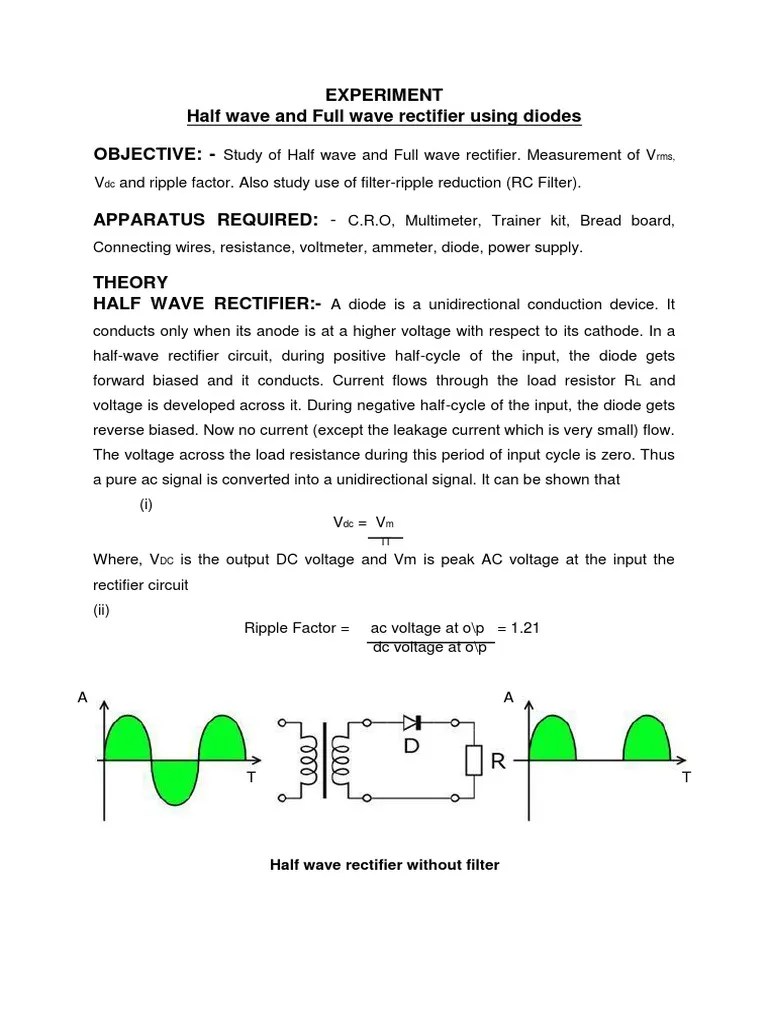Half Wave and Full Wave Rectifier PDF Rectifier Diode