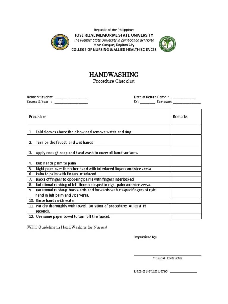 Handwashing and Gloving (Checklist) PDF