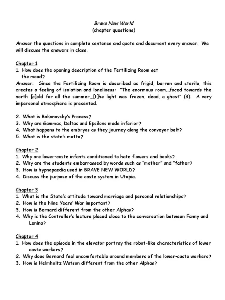 Brave New World Chapter Questions Psychology & Cognitive Science