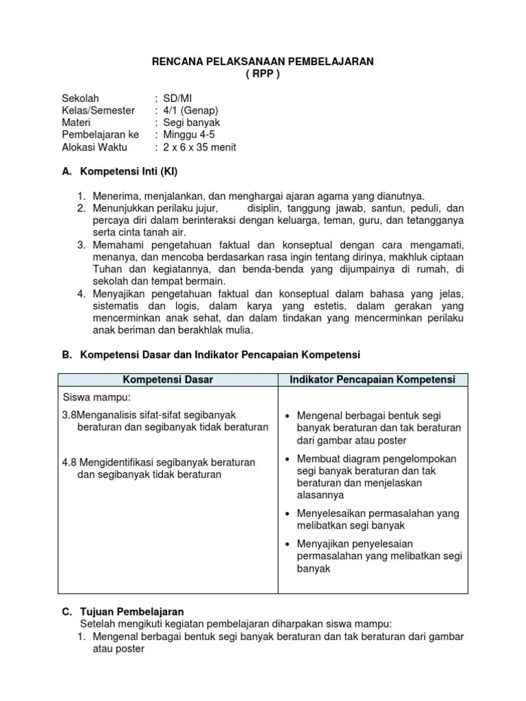 RPP KD 3.8-4.8 Mat Kelas 4 Sem 2 Revisi 2017 | PDF