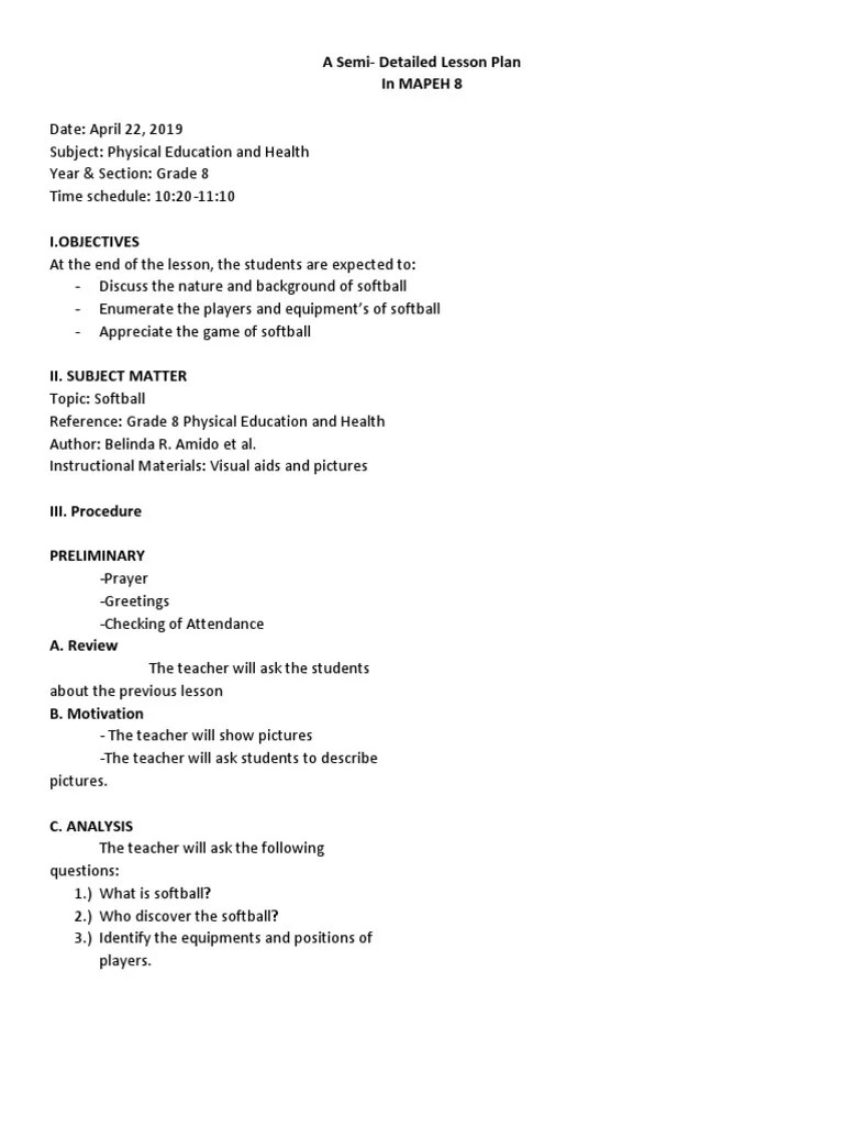 Softball Lesson Plan PDF Softball Sports