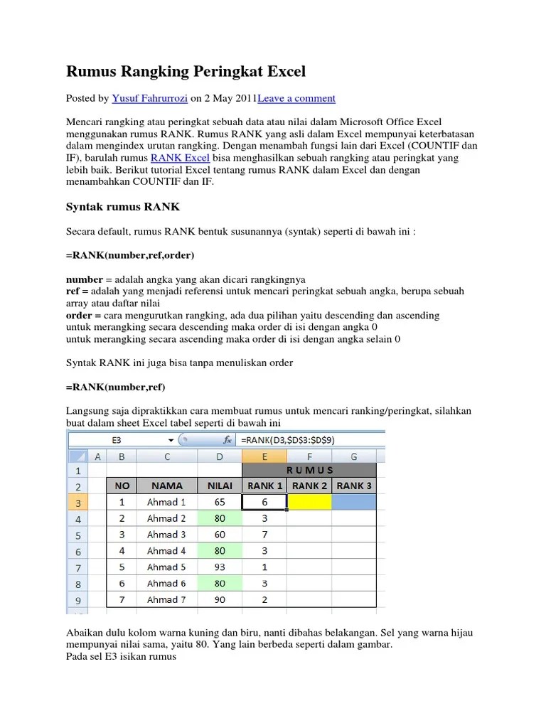 Rumus Count Dalam Ms. Office Excel Digunakan Untuk Mencari