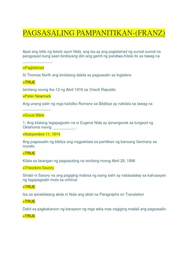 Finals at MidtermPagsasaling Pampanitikan PDF