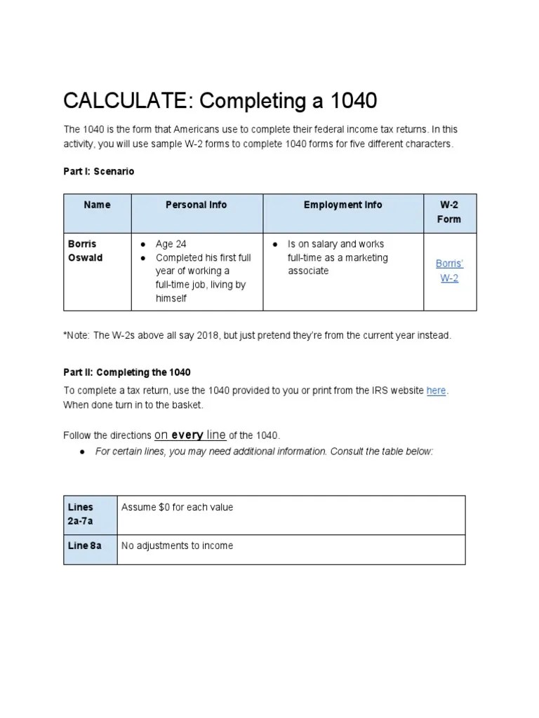 Calculate Completing A 1040 | PDF | Irs Tax Forms | Public Finance