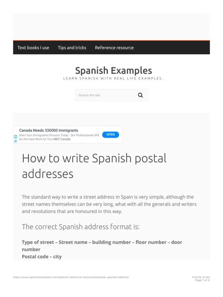 Spanish Postal Addresses Format & Example Plus Vocabulary Words