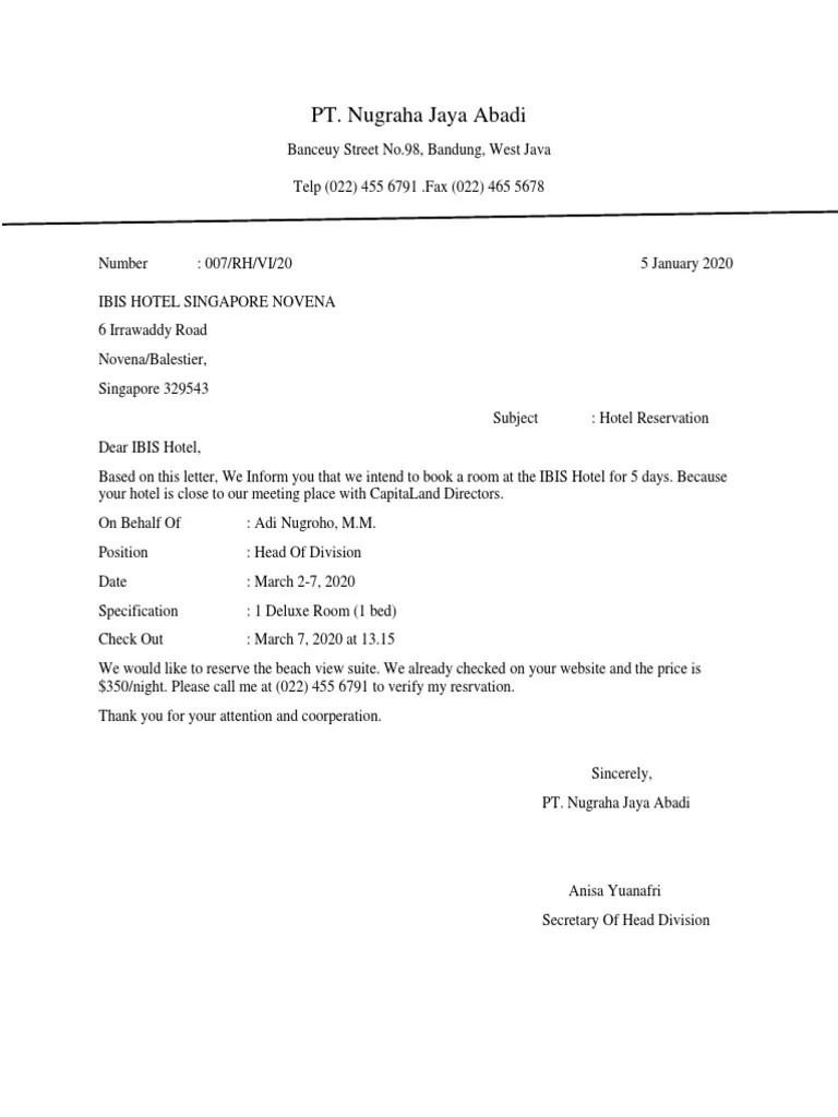 Anisa Yuanafri Surat RESERVASI HOTEL | PDF