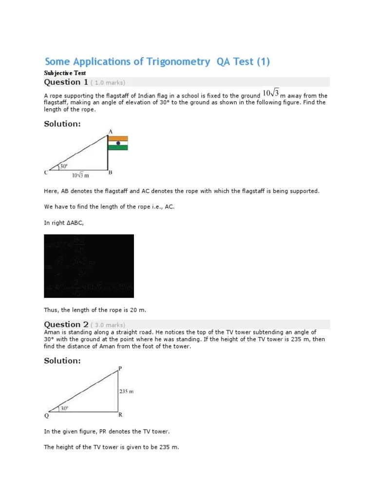 Some Applications of Trigonometry | PDF | Angle | Elementary Geometry