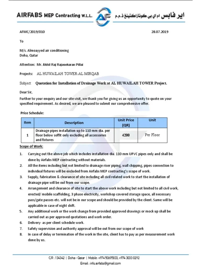QT01019 (Quotation For Drainage Work) PDF Pipe (Fluid Conveyance
