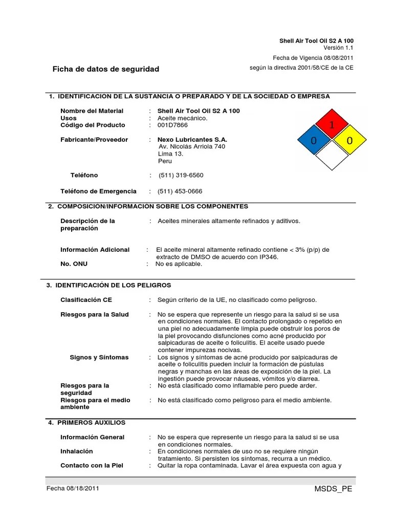 MSDS Shell Air Tool Oil S2 A 100 ES PDF