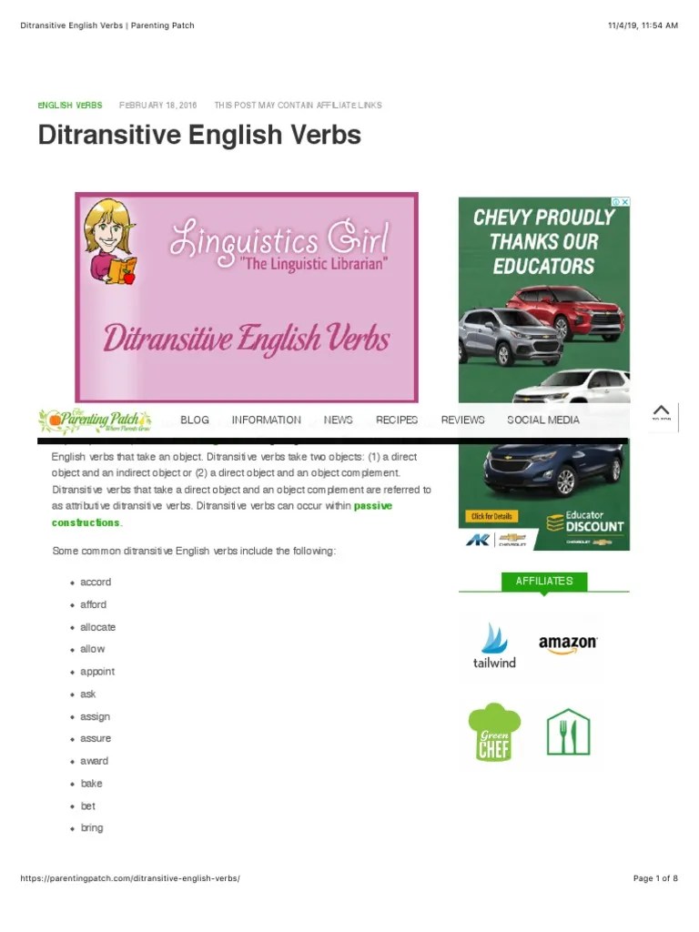 Ditransitive English Verbs PDF