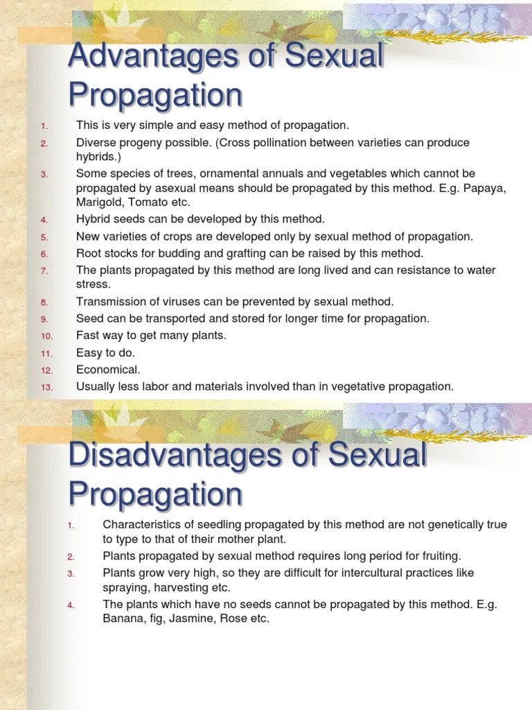 Advantages and Disadvantages of Sexual and Asexual Propagation PDF