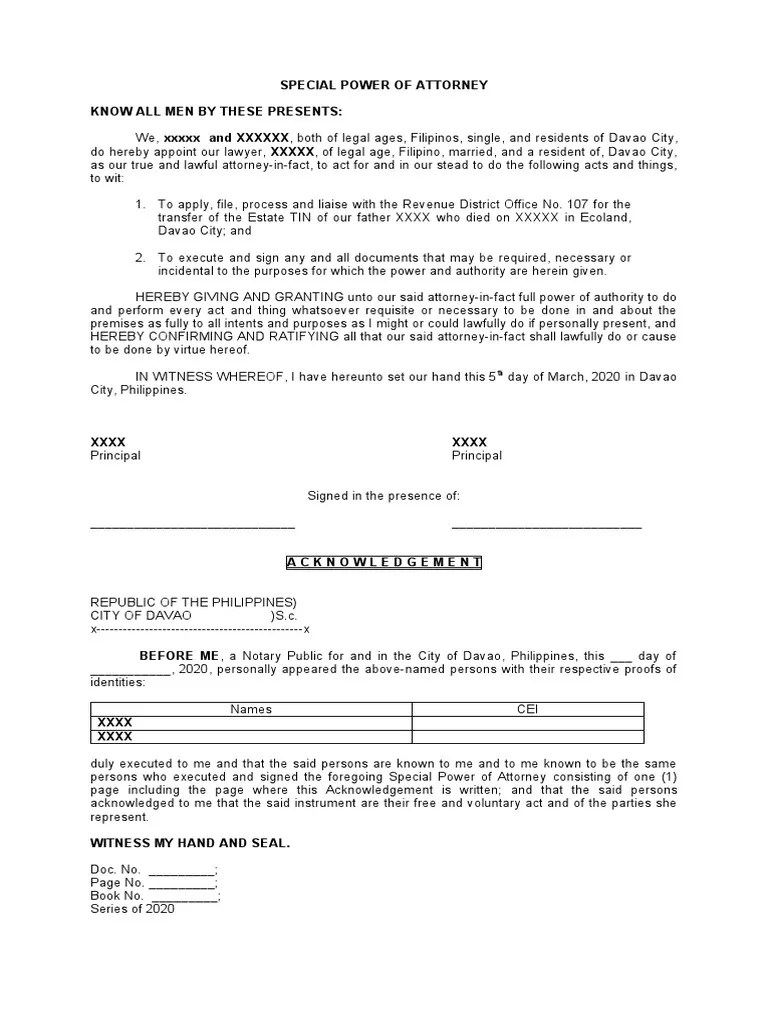 Sample Legal Authorization.docx Power Of Attorney Civil Law