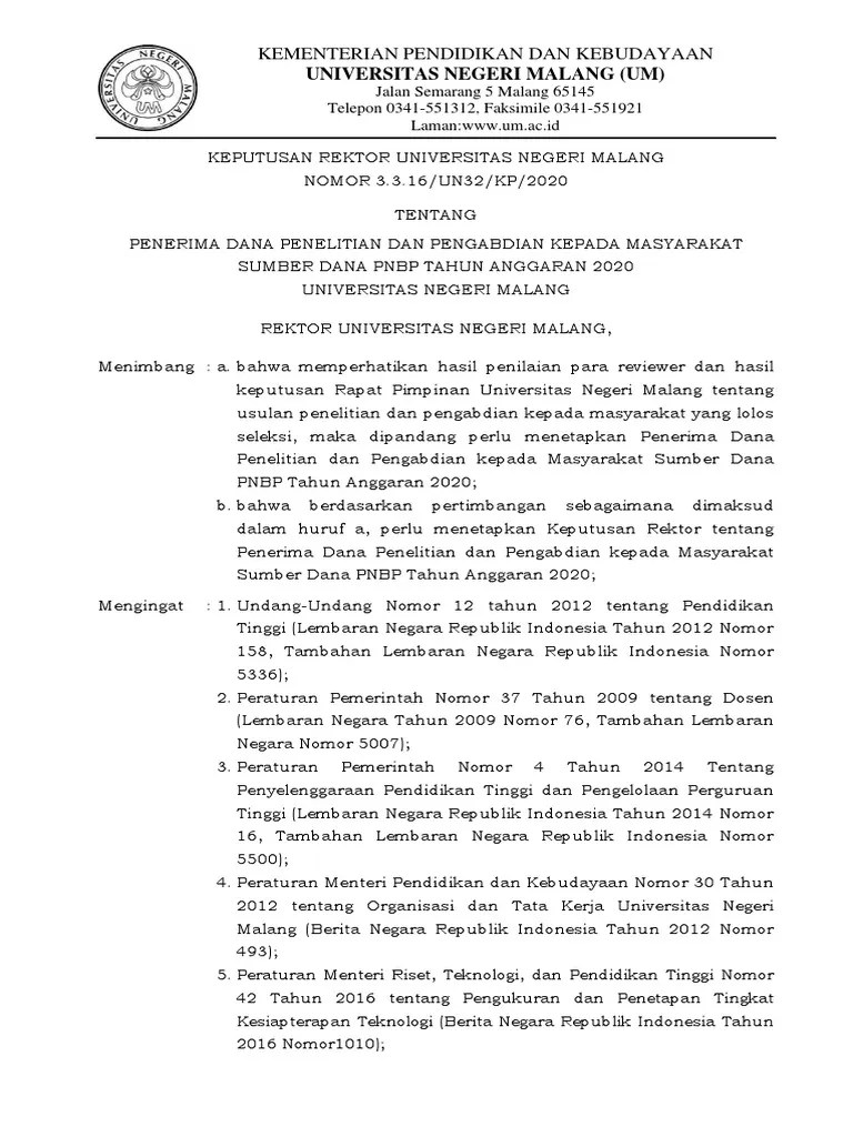 SK Pemenang PPM PNBP Tahun 2020 Fix | PDF