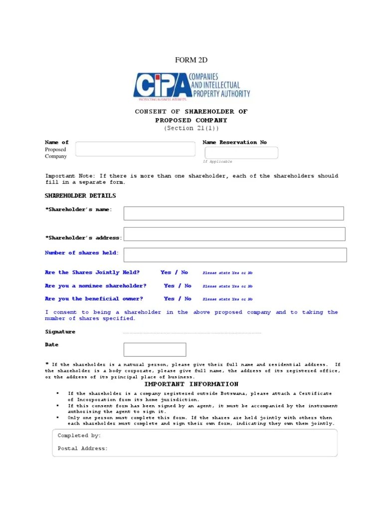Shareholder Consent Form PDF