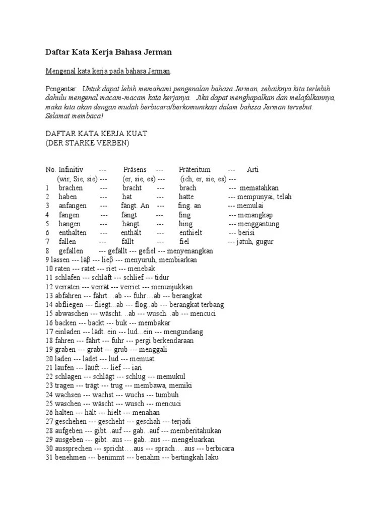 Daftar Kata Kerja Bahasa Jerman | PDF