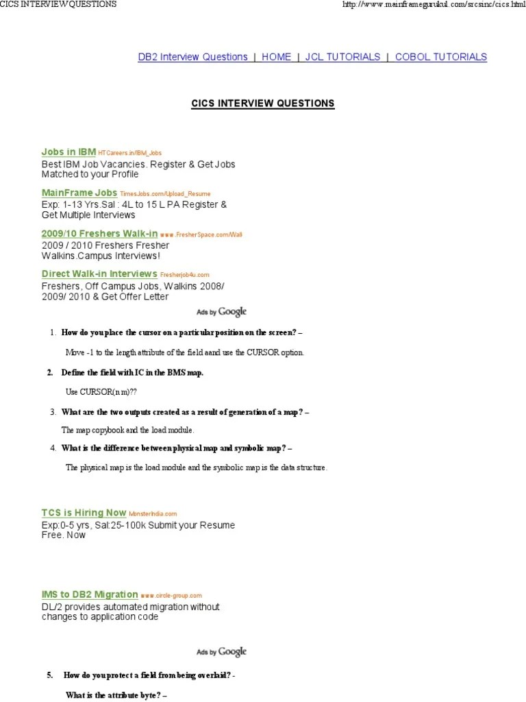 Cics Interview Questions Computer Program Operating System Technology
